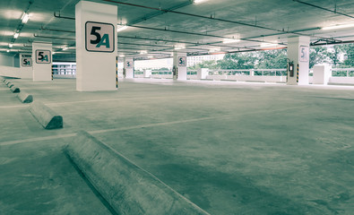 Indoor empty parking lot in retro style