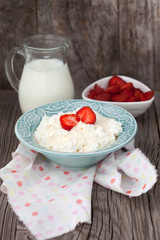 Dieting cottage cheese with fresh strawberries