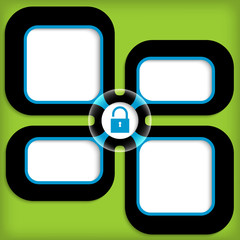 four boxes for entering text with padlock