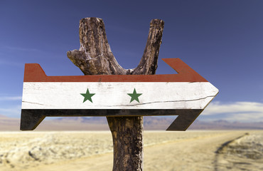 Syria wooden sign with a desert background