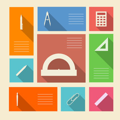 Colored icons for school supplies with place for text