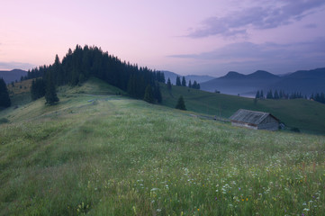 Mountains rural landscape before sunrise