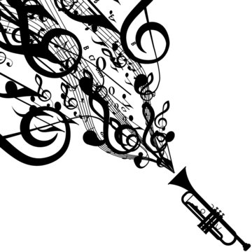 Vector Silhouette of Trumpet with Musical Symbols