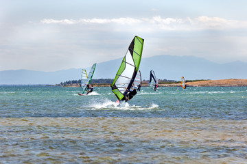 windsurfers in the sea
