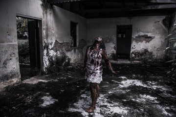 Zombie girl in haunted house