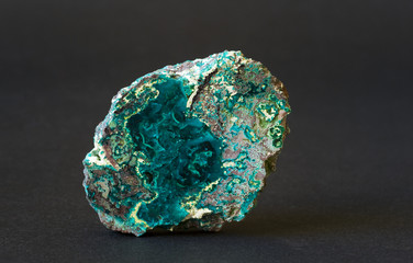 Polished dioptase from the Congo. 7cm across.