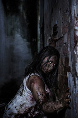 Zombie girl in haunted house
