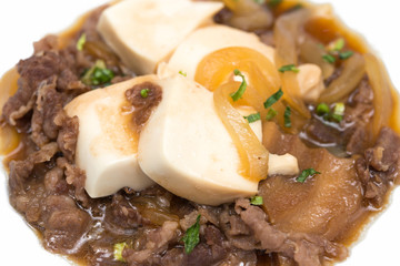 meat bean curd onion lunch