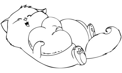 Sweet cat lying on back hugging a heart pillow.