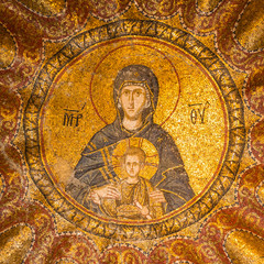 Mosaic of holy mother and child at Chora Church.