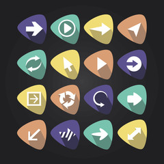 Triangular icons with arrows and shadow