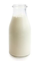 Retro glass bottle of fresh milk. With clipping path.