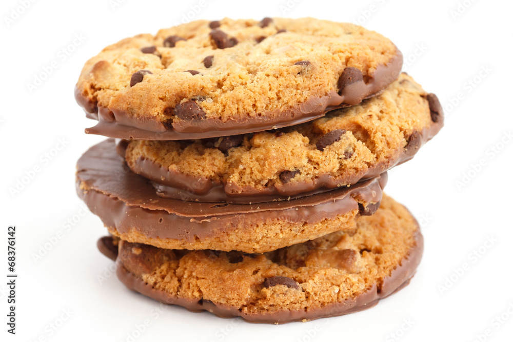 Wall mural chocolate chip cookies with half coated in chocolate.