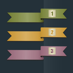 Set of colorful ribbons with numbers on a dark background