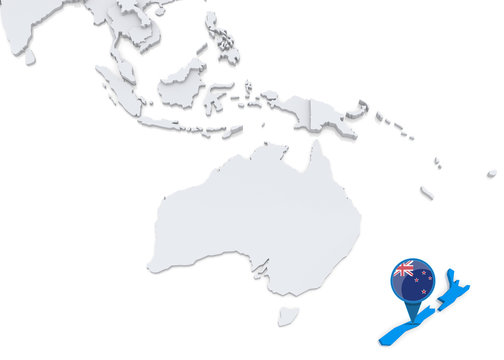New Zealand on a map of Oceania