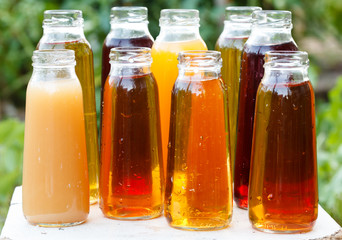 different bottles of juice