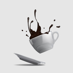 Splash of coffee in the falling cup vector