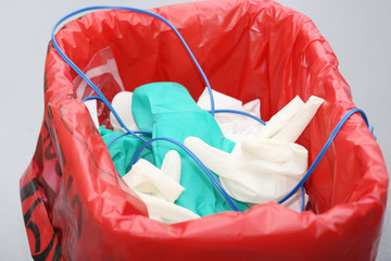Trash with surgery disposable objects
