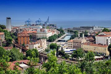 Fototapeta na wymiar Panoramic View of Rijeka and River Rjecina Sea Estuary