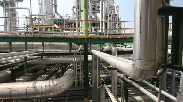 Panning video of Steel pipe line in heavy industrial factory