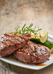 grilled beef steak on white plate