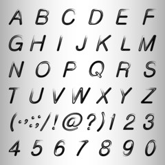 Calligraphic black watercolor alphabet vector illustration