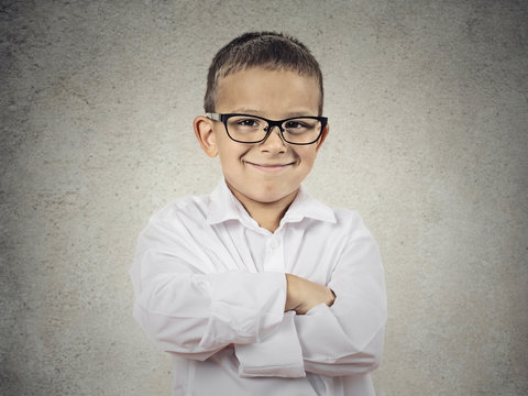 Happy confident little boy, little man with glasses