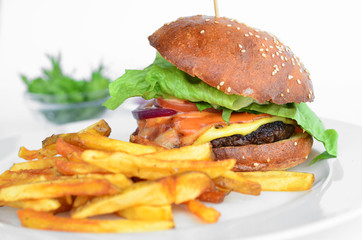 hamburger and french fries