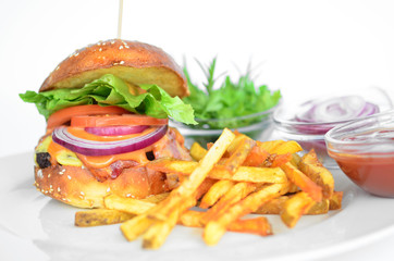 fast food ham fries and ketchup