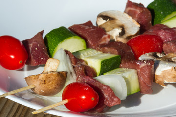 meat and vegetable skewers