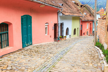 Medieval street view in Sighisoara, Romania