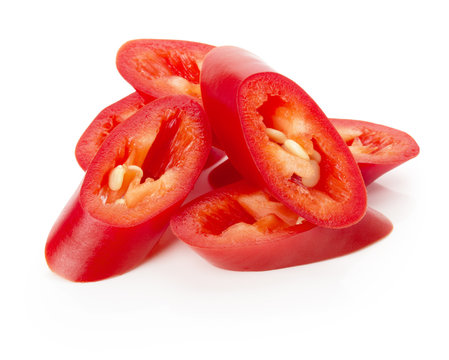 slices of chilly pepers isolated on the white background
