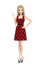 Woman wearing a dress of the checkered pattern