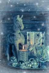 Obraz na płótnie Canvas Dekoration Weihnachten in silber blau im Vintage Look