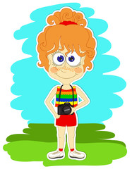 Funny girl with photo camera