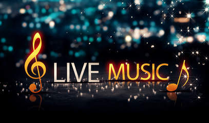 Live Music Gold Silver City Bokeh Star Shine Blue Background 3D © natanaelginting