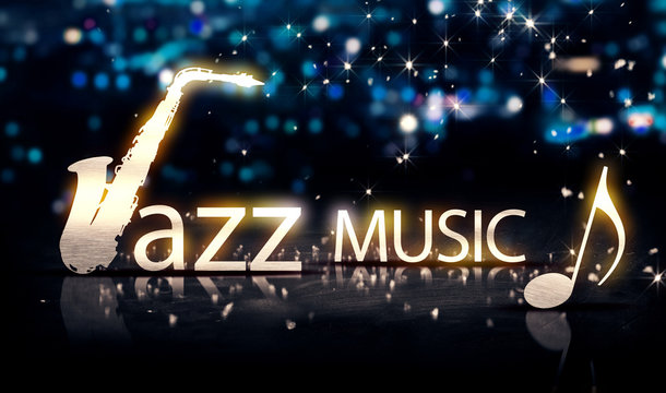Jazz Music Saxophone Silver City Bokeh Star Shine Blue 3D