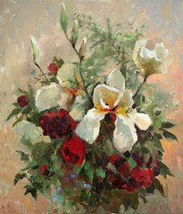 Oil painting of the beautiful flowers.