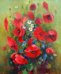 Oil painting of the beautiful flowers.