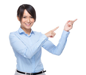 Asian businesswoman with two finger point out