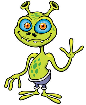 vector illustration of Green alien cartoon