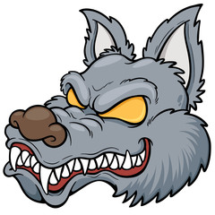 Fierce Cartoon Wolf Head with Snarling Expression