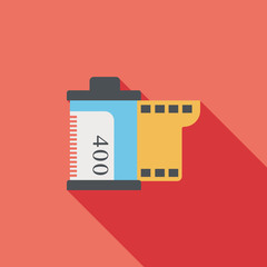 camera film, flat icon with long shadow