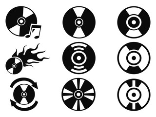 black cd icons set