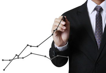 business man writing over target graph