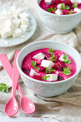 Beet cream soup with feta