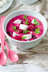 Beet cream soup with feta