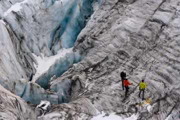 aerial view of climbers on glacier in French Alps