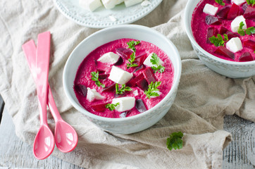 Beet cream soup with feta