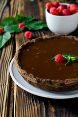 Chocolate tart with raspberries